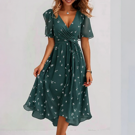 Damen Wickelmidikleid mit V-Ausschnitt