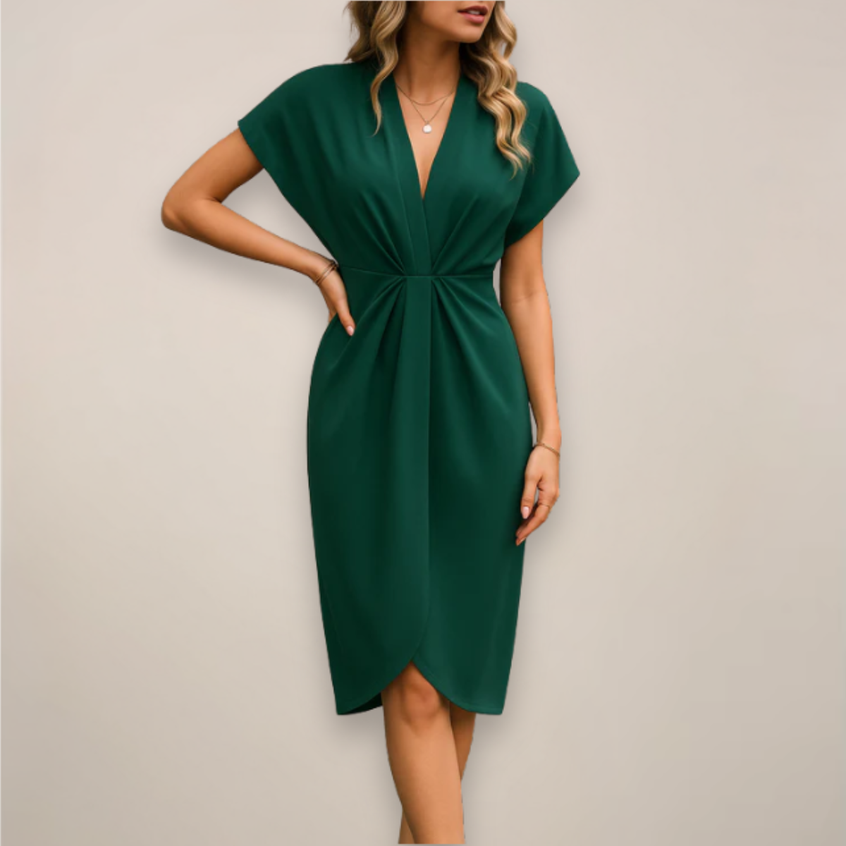 Damen Wickel-Midikleid mit V-Ausschnitt