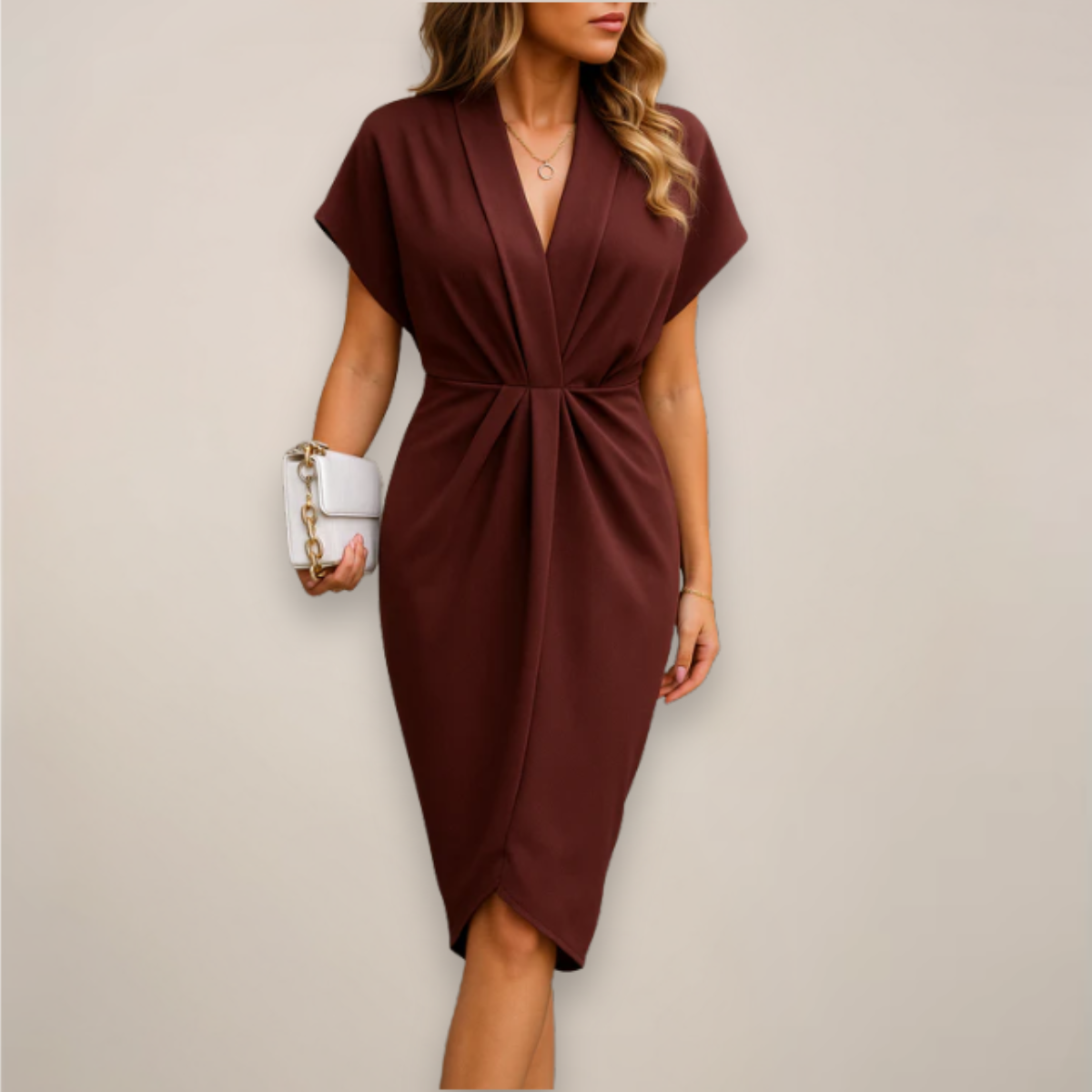 Damen Wickel-Midikleid mit V-Ausschnitt