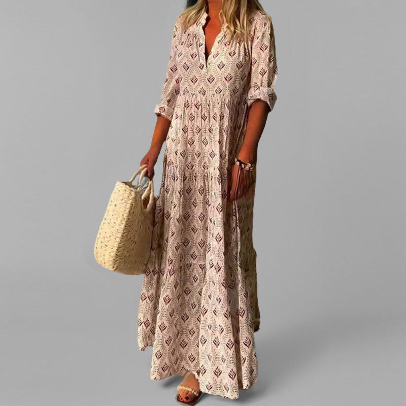 Damen Boho-Maxikleid mit V-Ausschnitt