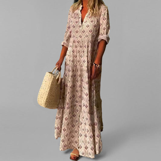 Damen Boho-Maxikleid mit V-Ausschnitt