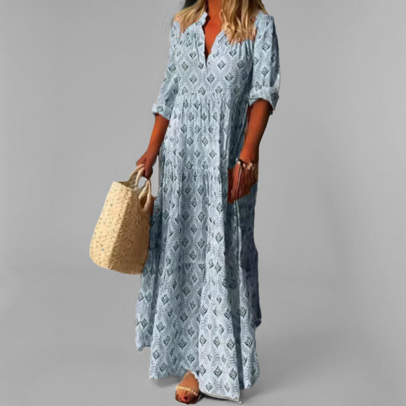 Damen Boho-Maxikleid mit V-Ausschnitt