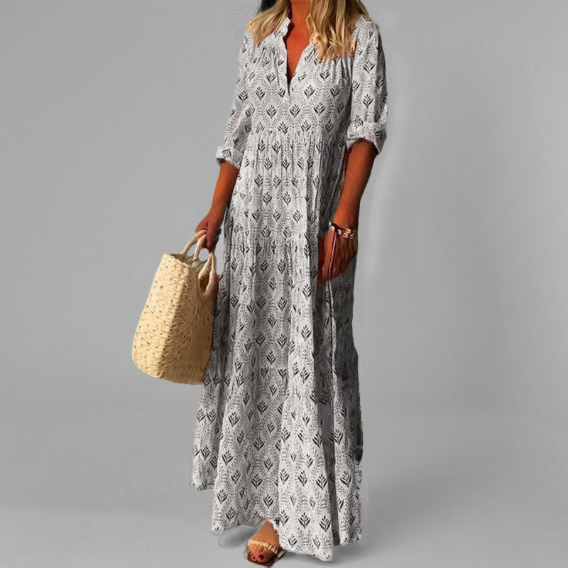 Damen Boho-Maxikleid mit V-Ausschnitt