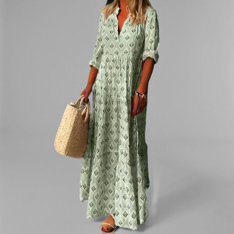 Damen Boho-Maxikleid mit V-Ausschnitt