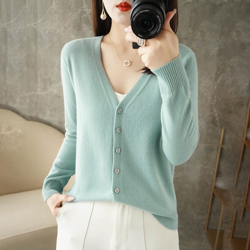 Damen-Cardigan mit V-Ausschnitt, Knöpfen und langen Ärmeln