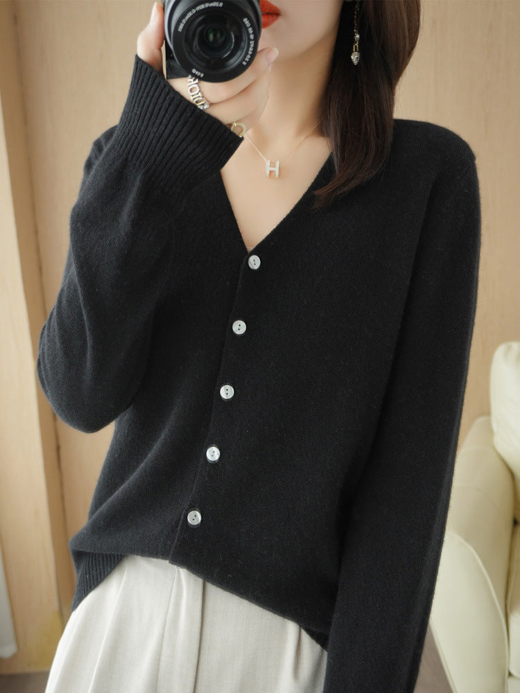 Damen-Cardigan mit V-Ausschnitt, Knöpfen und langen Ärmeln