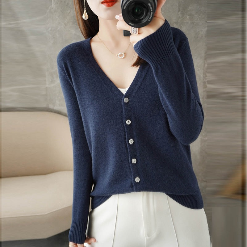 Damen-Cardigan mit V-Ausschnitt, Knöpfen und langen Ärmeln