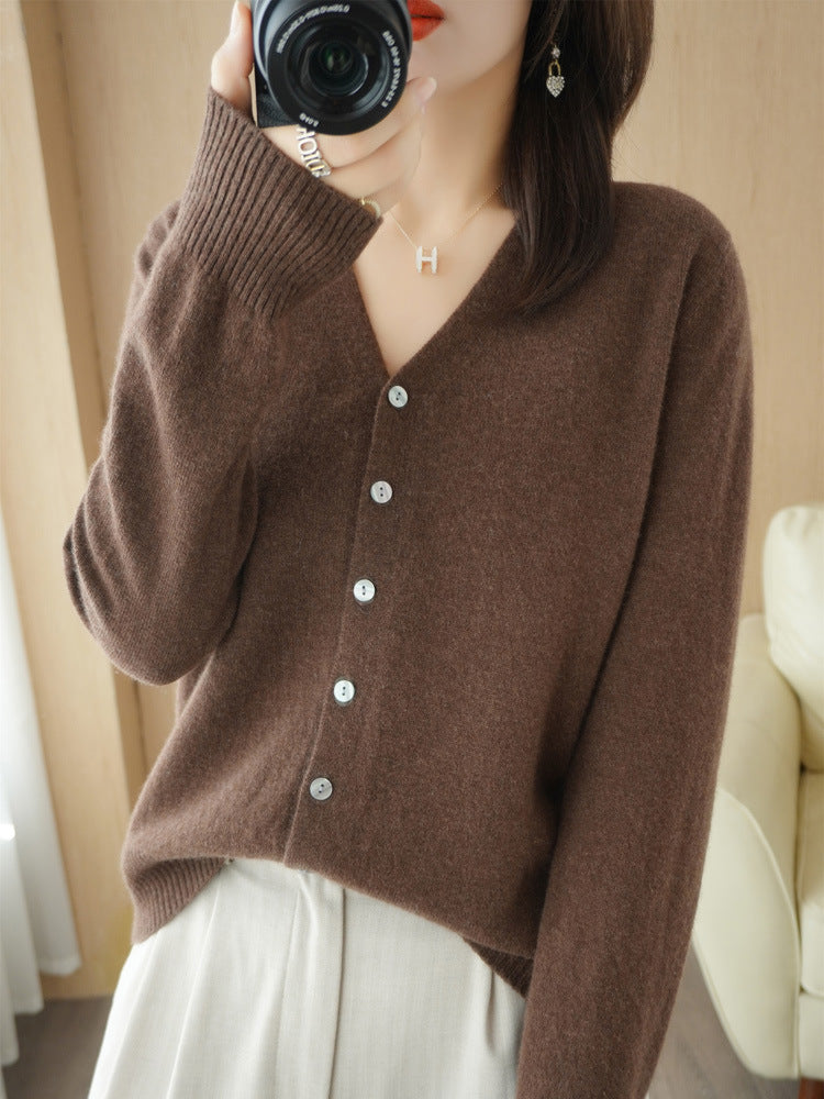 Damen-Cardigan mit V-Ausschnitt, Knöpfen und langen Ärmeln
