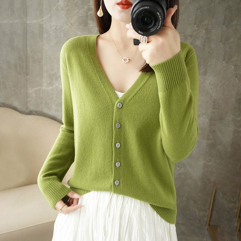 Damen-Cardigan mit V-Ausschnitt, Knöpfen und langen Ärmeln