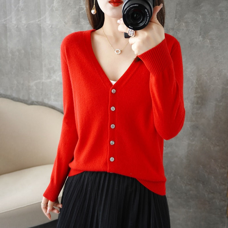 Damen-Cardigan mit V-Ausschnitt, Knöpfen und langen Ärmeln