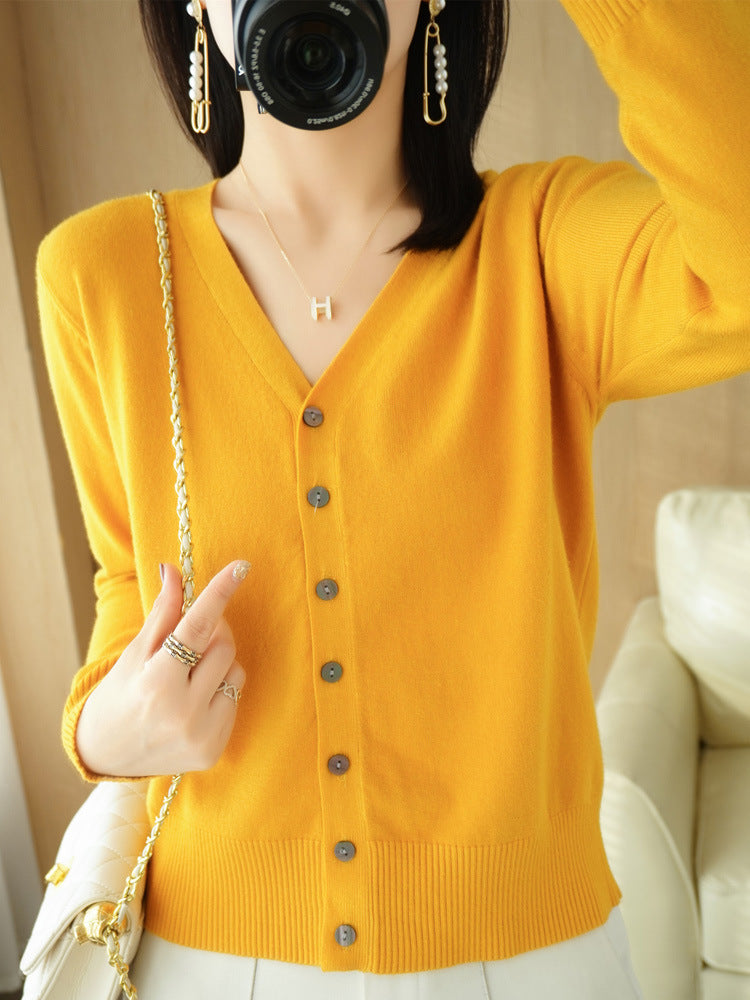 Damen-Cardigan mit V-Ausschnitt, Knöpfen und langen Ärmeln