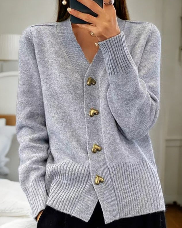 Damen-Strickstrickjacke mit V-Ausschnitt