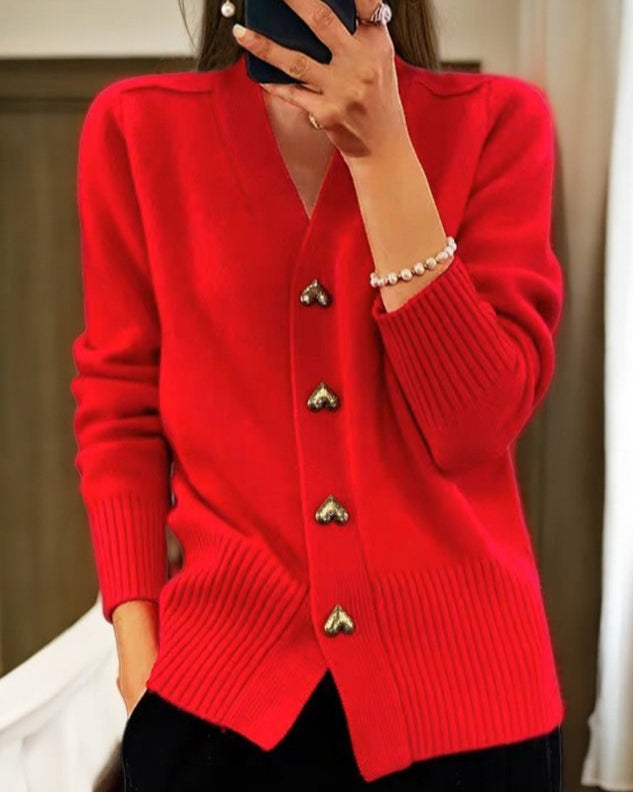 Damen-Strickstrickjacke mit V-Ausschnitt