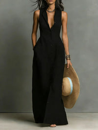Damen Maxi-Hemdblusenkleid mit V-Ausschnitt
