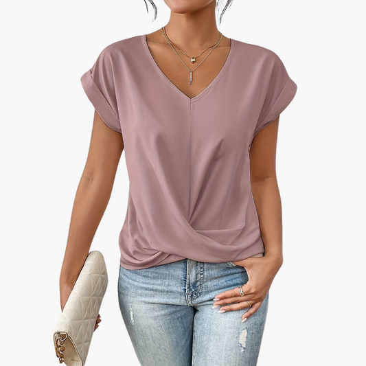 Damen-T-Shirt mit V-Ausschnitt und verdrehtem Detail vorne