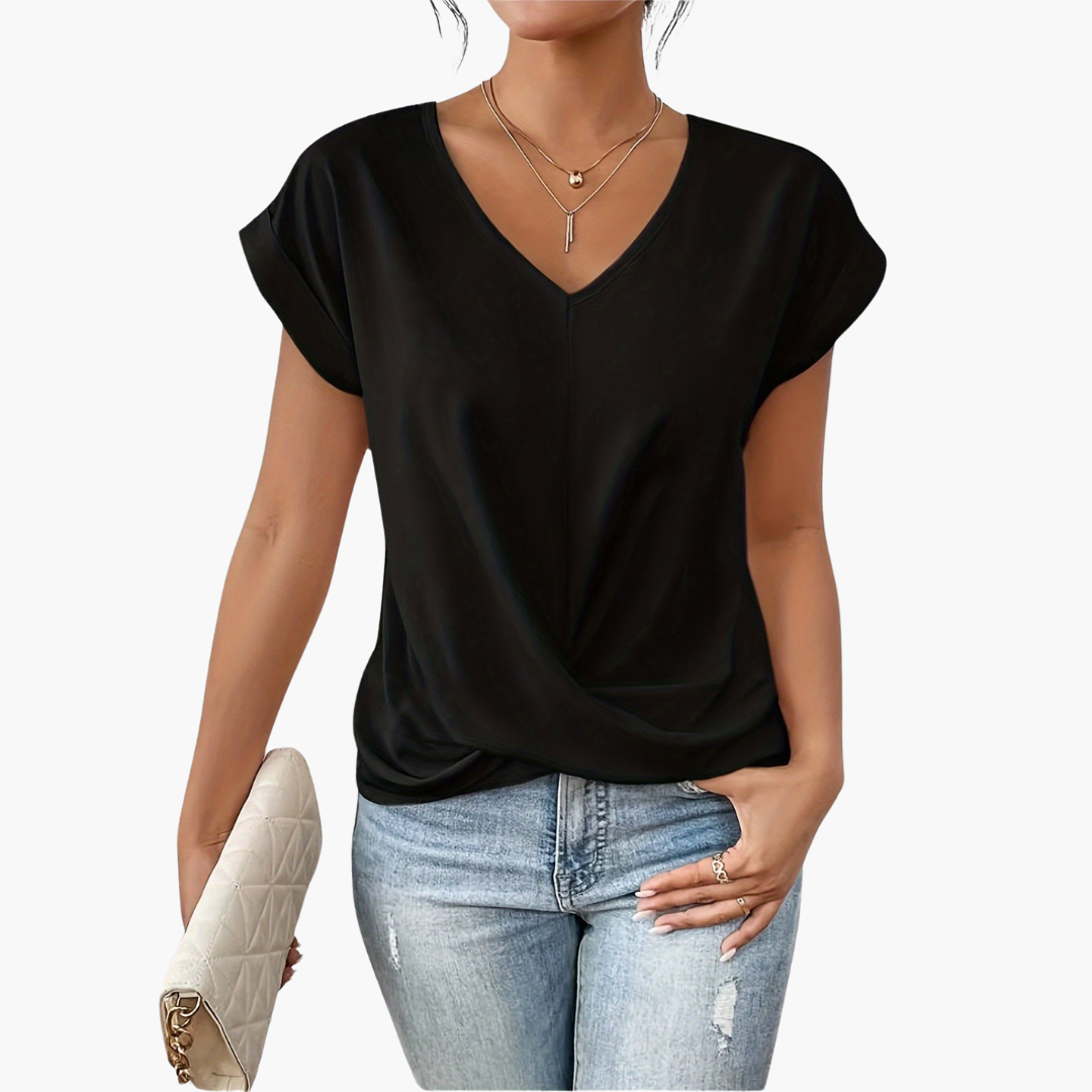 Damen-T-Shirt mit V-Ausschnitt und verdrehtem Detail vorne