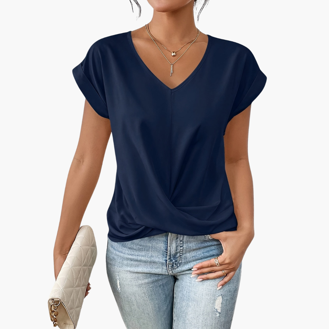 Damen-T-Shirt mit V-Ausschnitt und verdrehtem Detail vorne