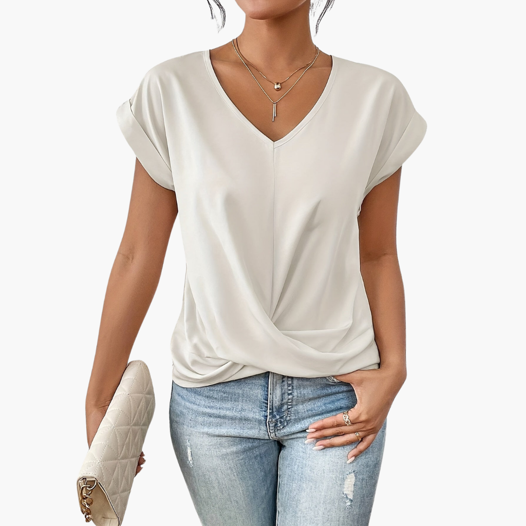 Damen-T-Shirt mit V-Ausschnitt und verdrehtem Detail vorne