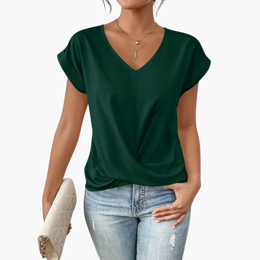 Damen-T-Shirt mit V-Ausschnitt und verdrehtem Detail vorne