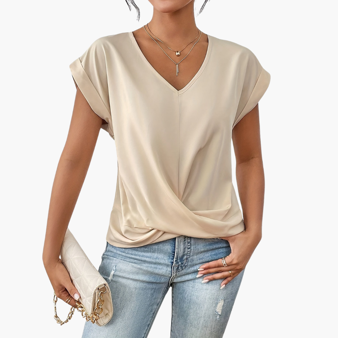 Damen-T-Shirt mit V-Ausschnitt und verdrehtem Detail vorne