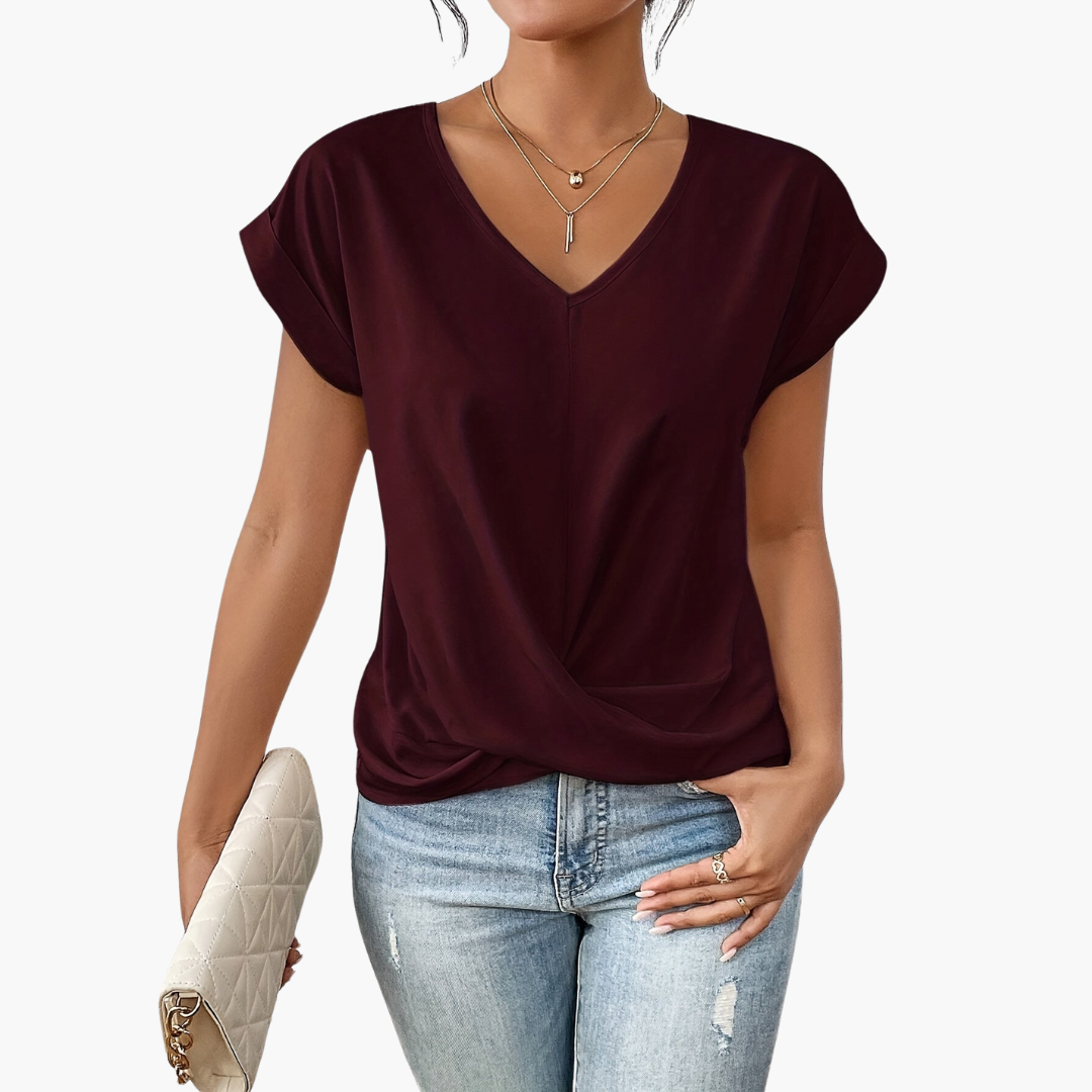 Damen-T-Shirt mit V-Ausschnitt und verdrehtem Detail vorne