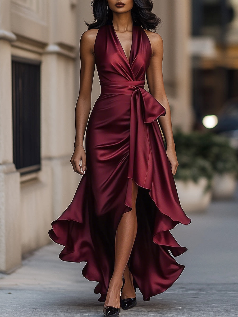 Ärmelloses Wickel-Midikleid mit V-Ausschnitt für Damen