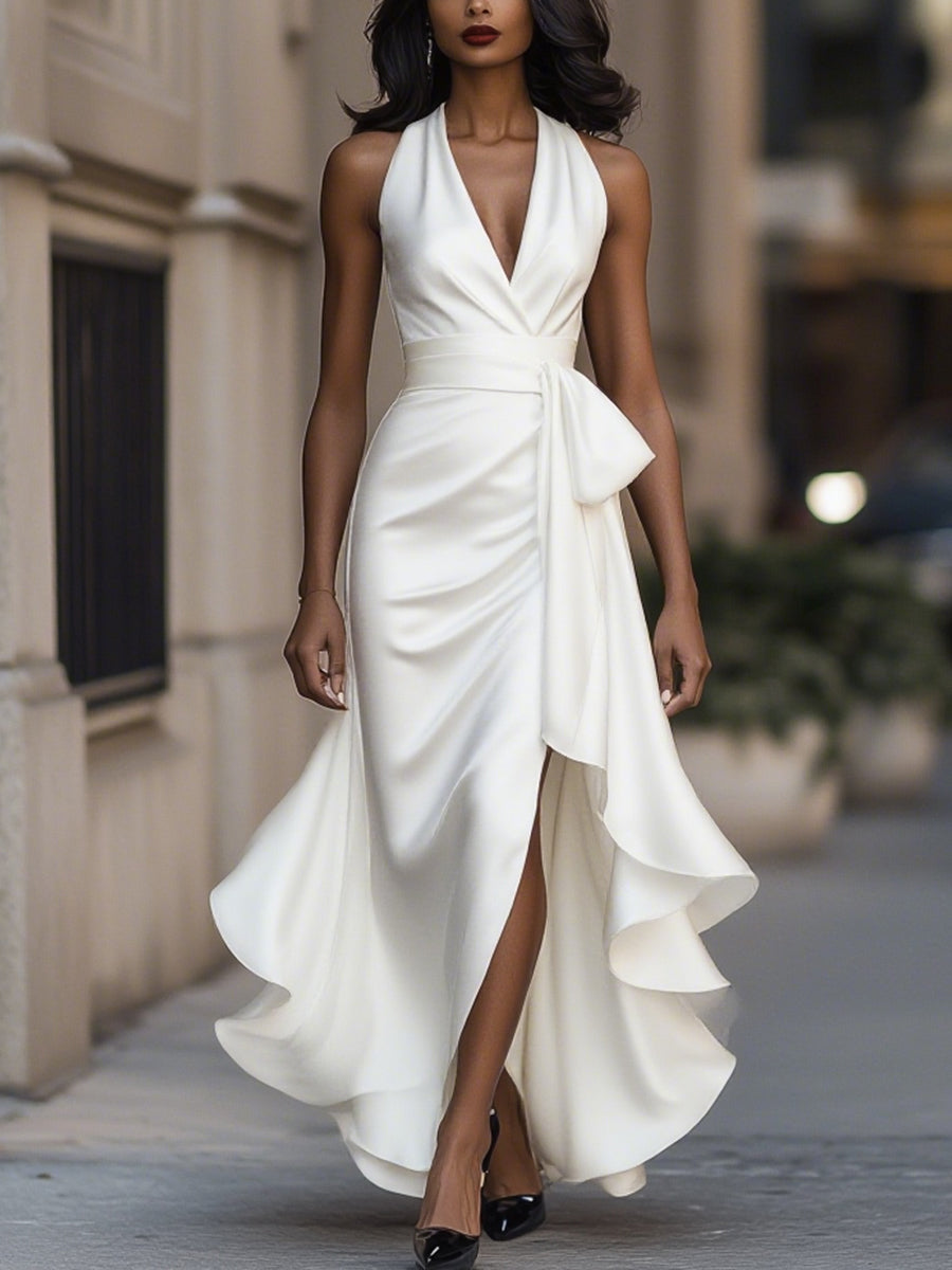 Ärmelloses Wickel-Midikleid mit V-Ausschnitt für Damen