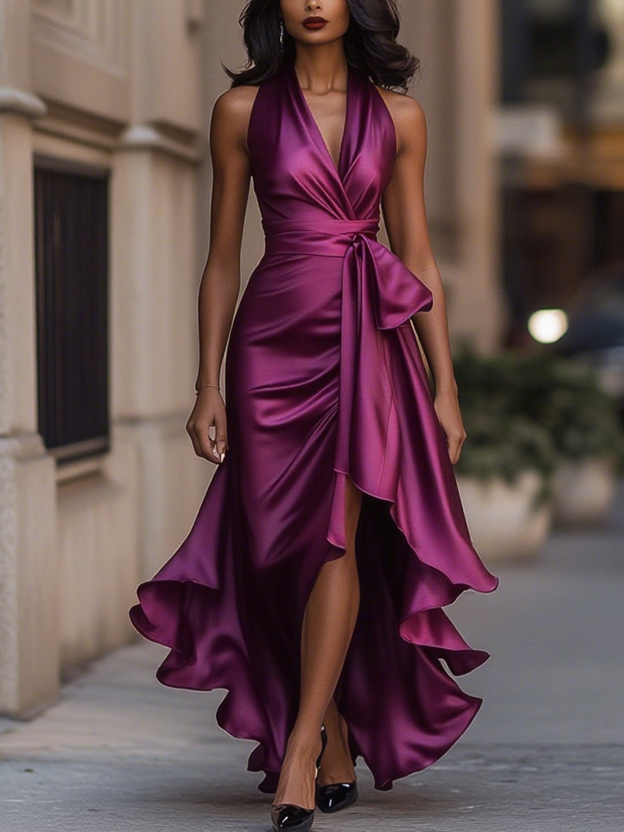 Ärmelloses Wickel-Midikleid mit V-Ausschnitt für Damen