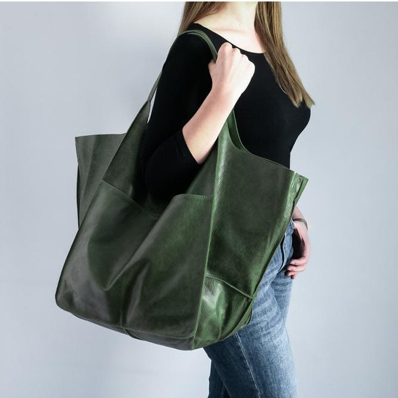 Damen-Schultertache – Oversize-Design, Vintage-Stil und Qualitätsleder