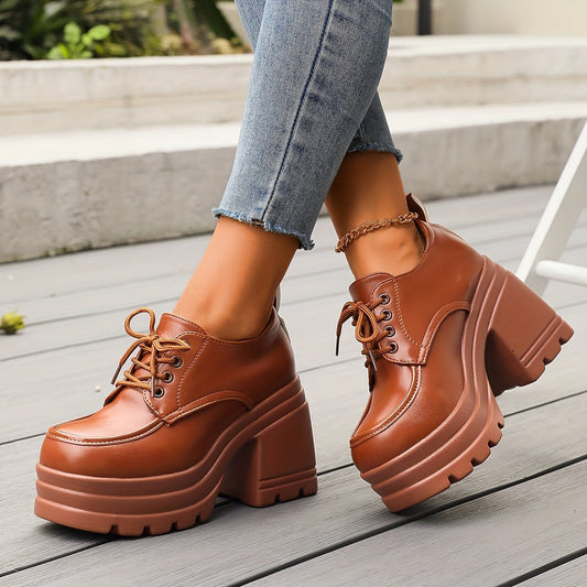 Damen Plateau-Oxfordschuhe mit dicker Sohle