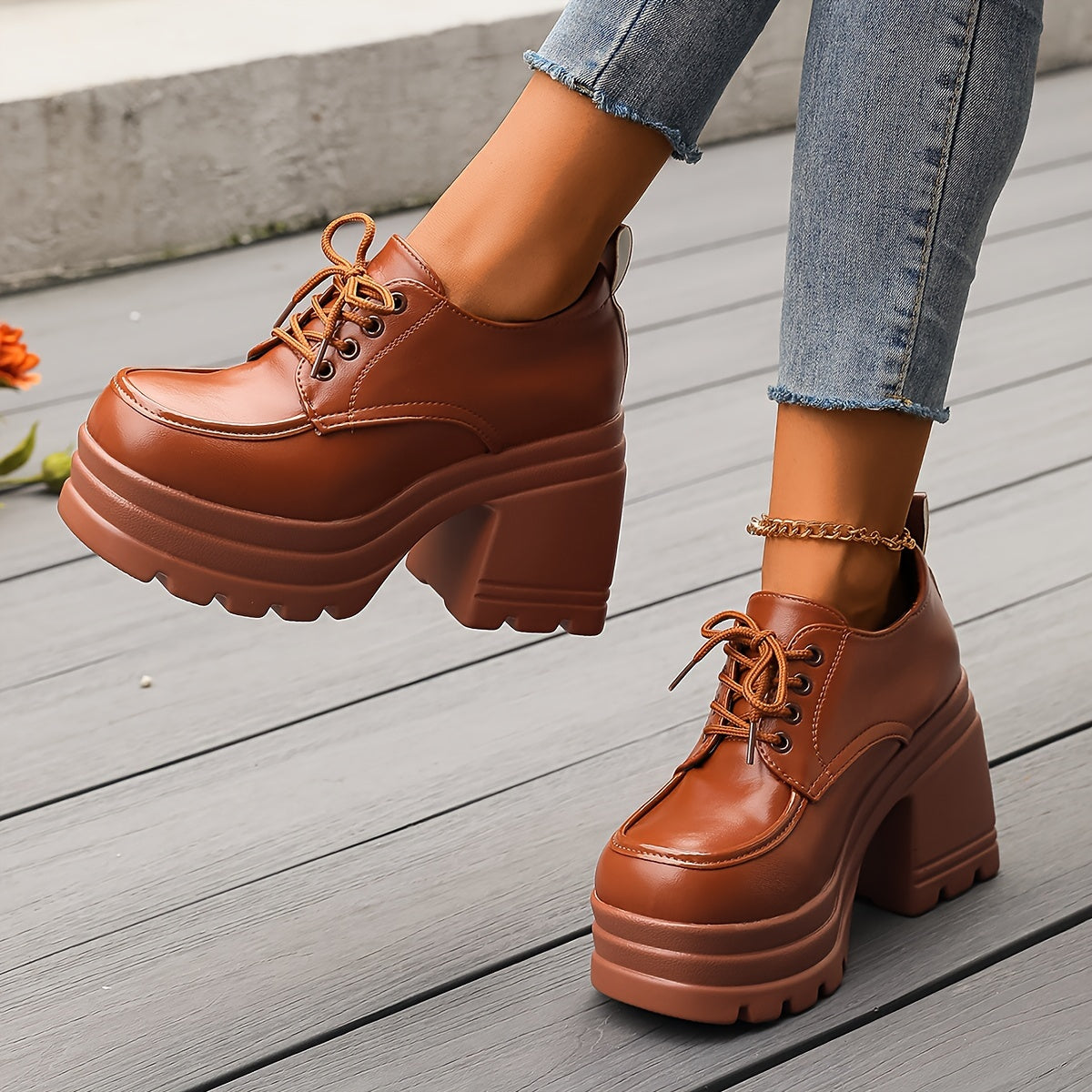 Damen Plateau-Oxfordschuhe mit dicker Sohle