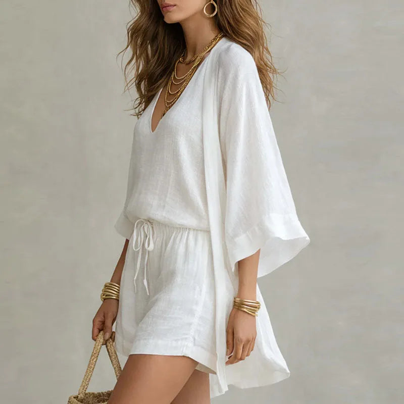 Damen Leinen Kimono Loungewear Set