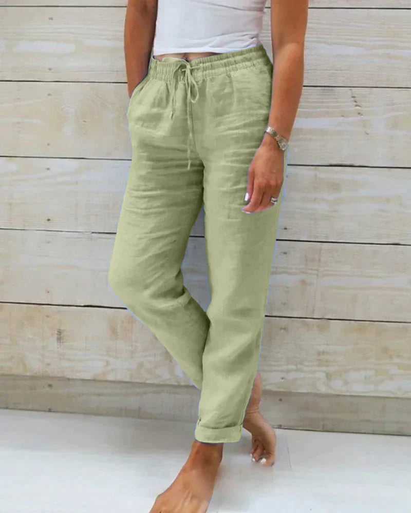 Damen-Leinenhose mit Bindeband