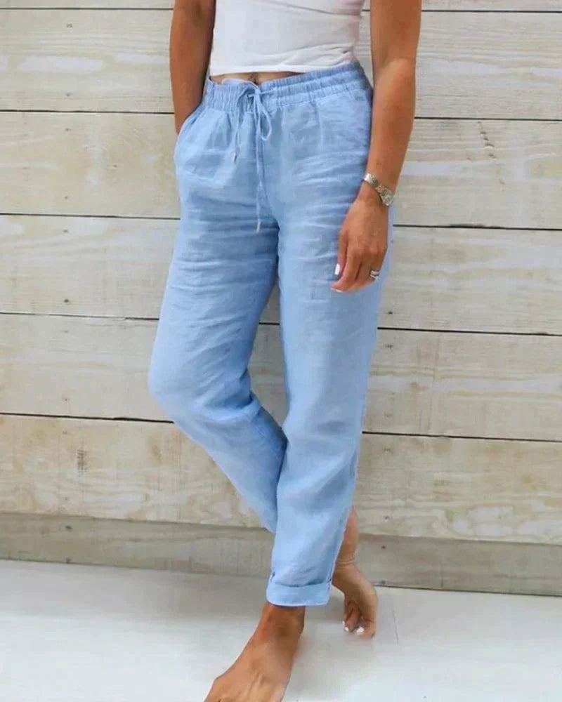 Damen-Leinenhose mit Bindeband