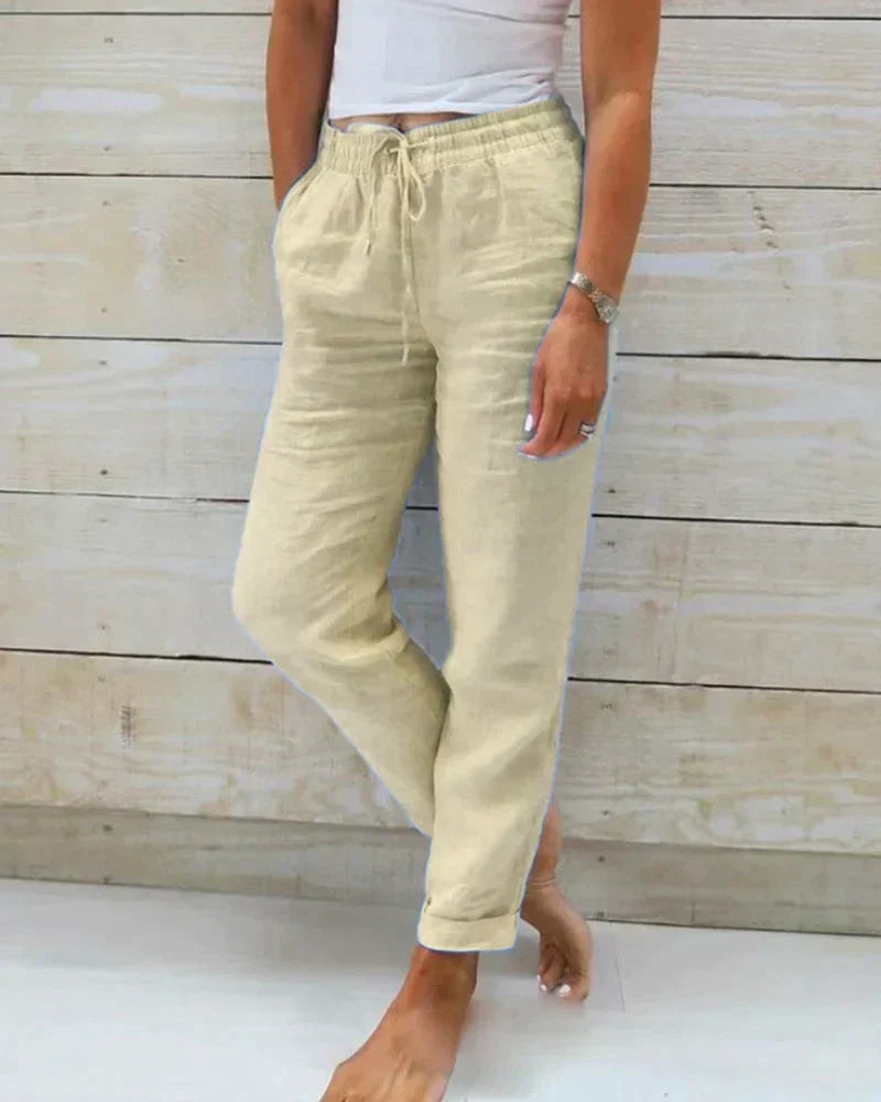 Damen-Leinenhose mit Bindeband