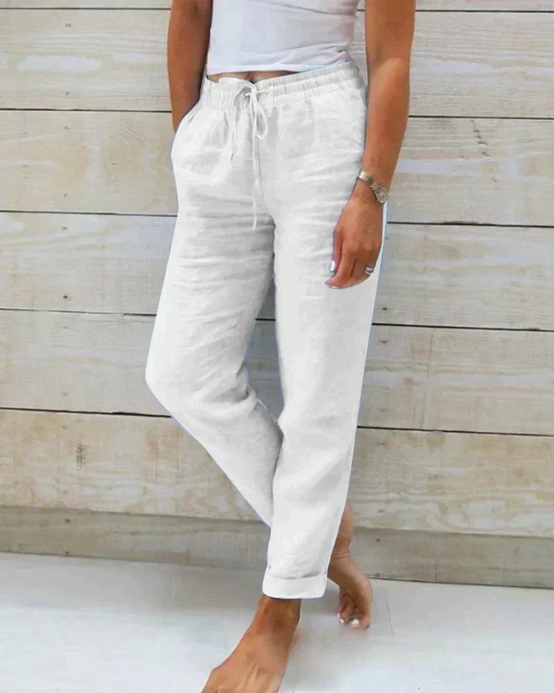 Damen-Leinenhose mit Bindeband