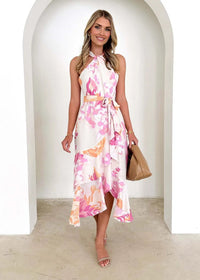 Damen-Midirleid mit Blumenmuster und Neckholder
