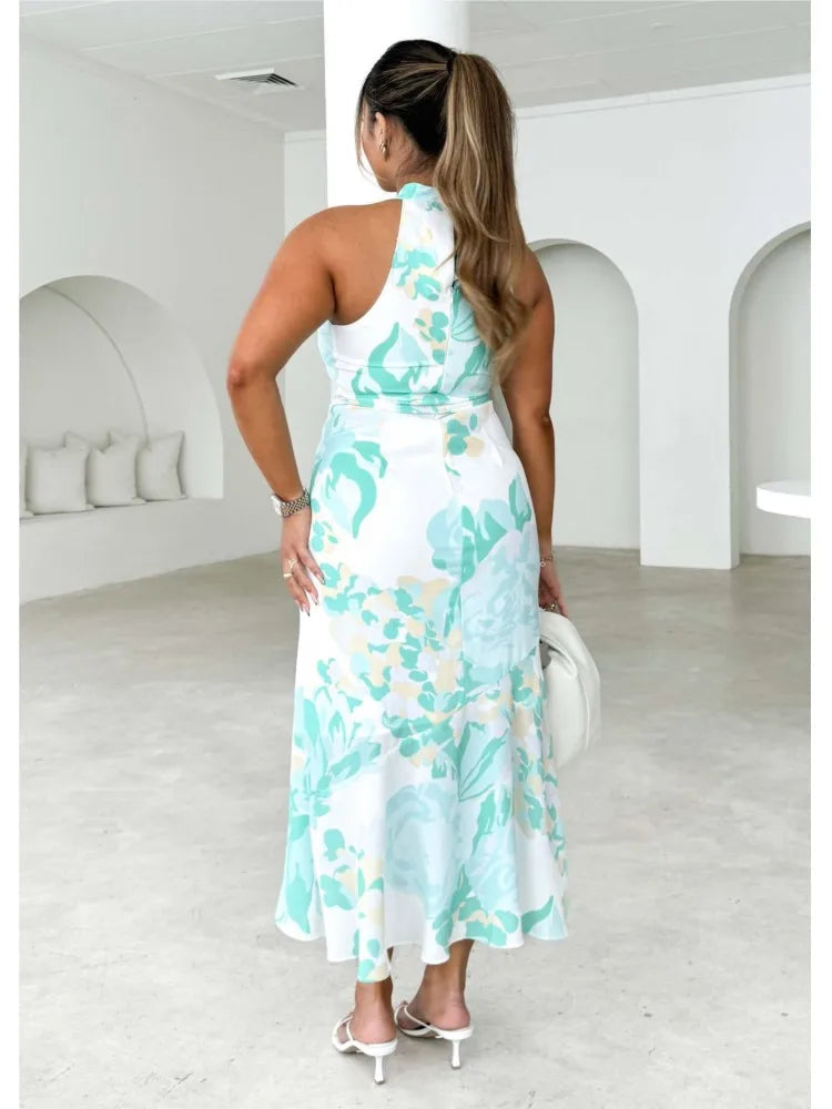 Damen-Midirleid mit Blumenmuster und Neckholder