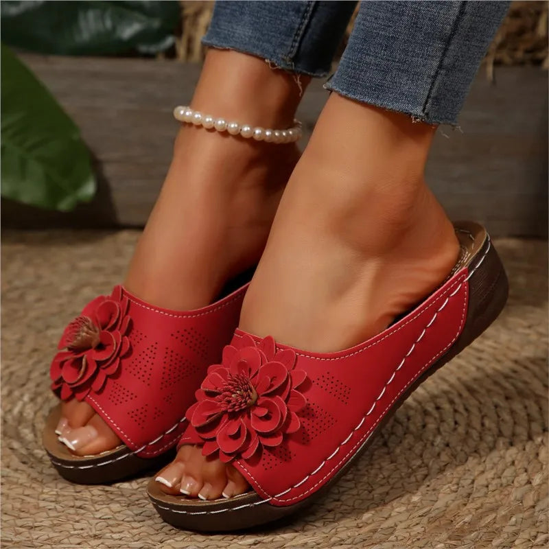 Bequeme Damen-Pantoletten mit Blumenmuster