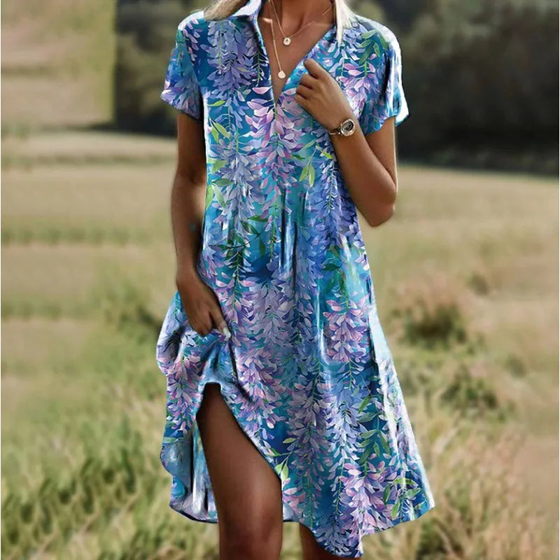 Damen Mini-Hemdblusenkleid mit Blumenmuster