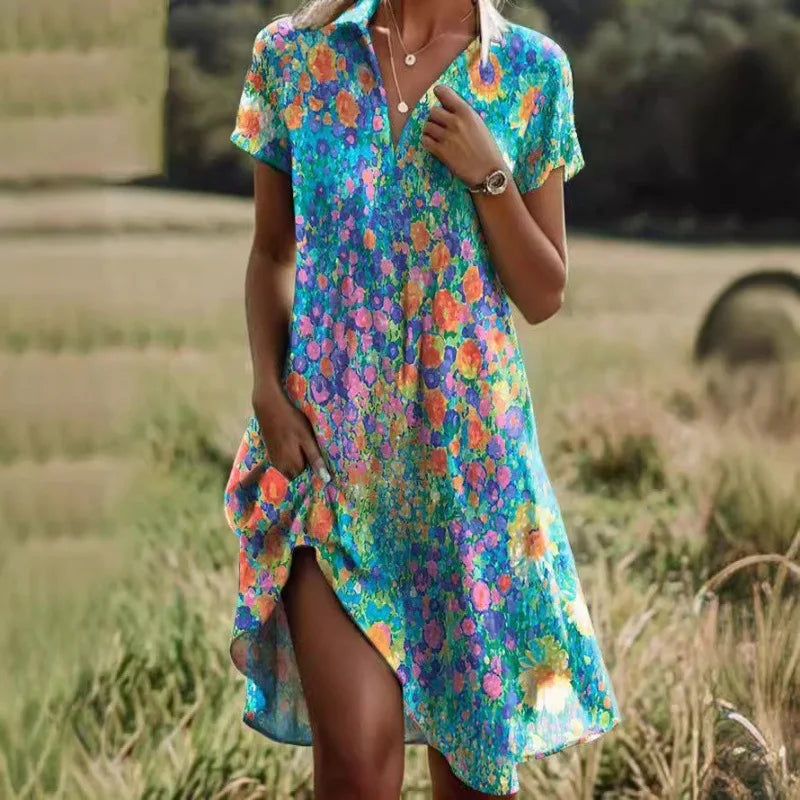 Damen Mini-Hemdblusenkleid mit Blumenmuster