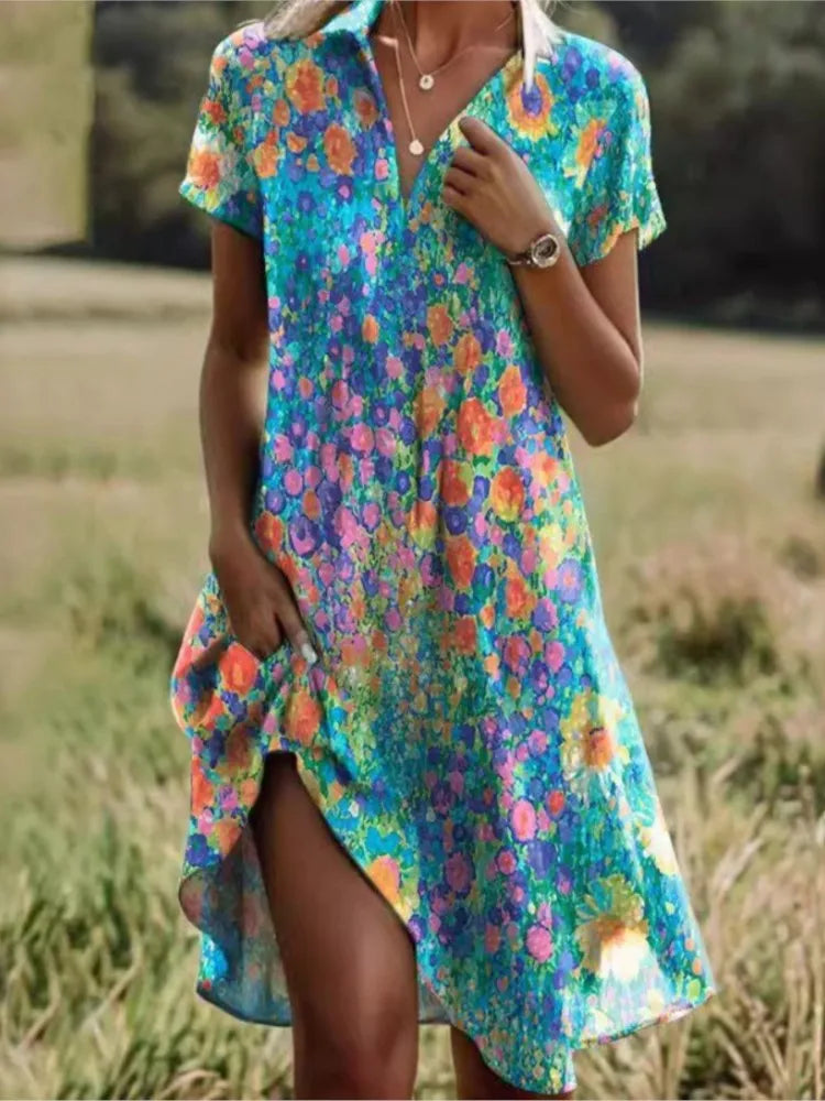Damen Mini-Hemdblusenkleid mit Blumenmuster
