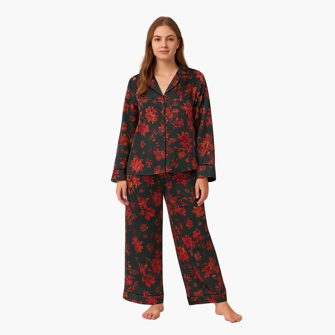 Damen-Pyjamaset mit Blumenmuster, Hemd und Hose