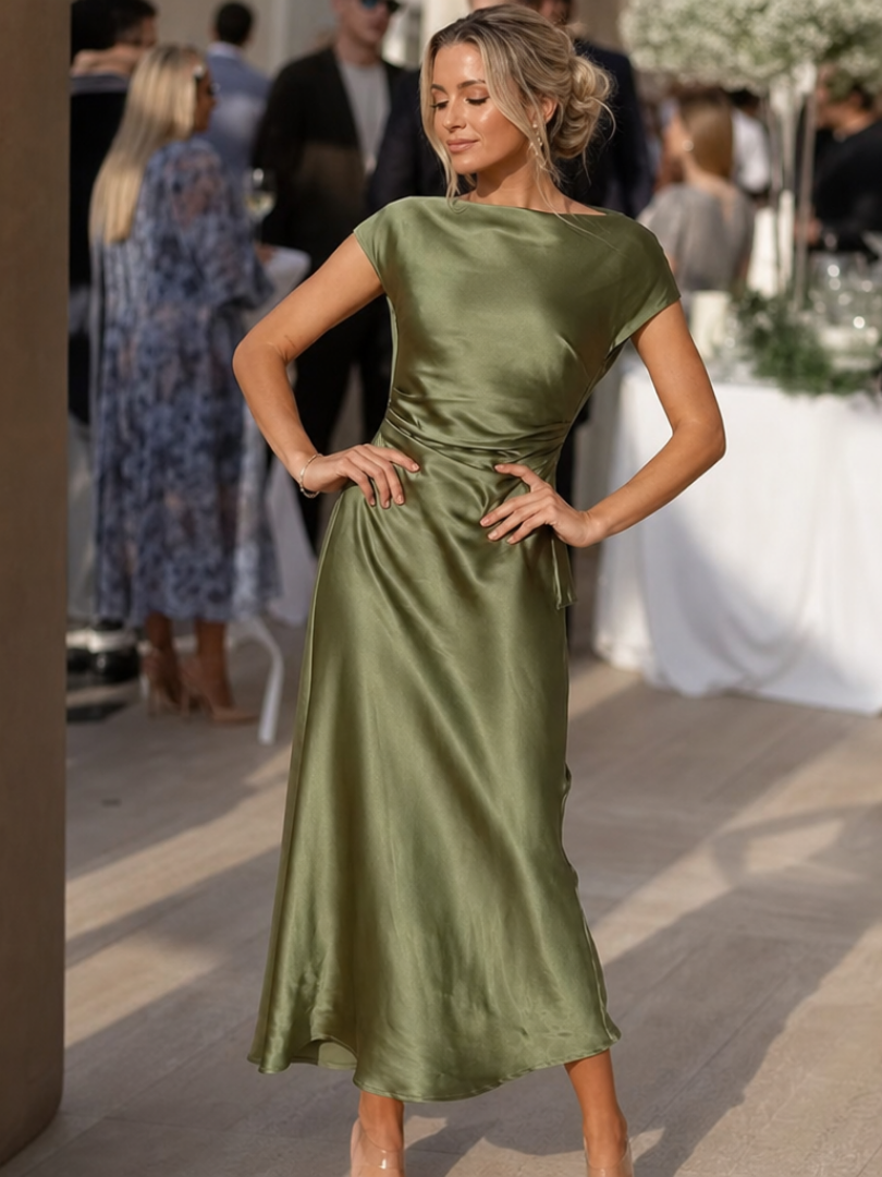 Damen Slip-Midikleid mit Wasserfallkragen
