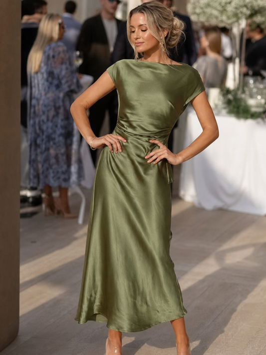 Damen Slip-Midikleid mit Wasserfallkragen