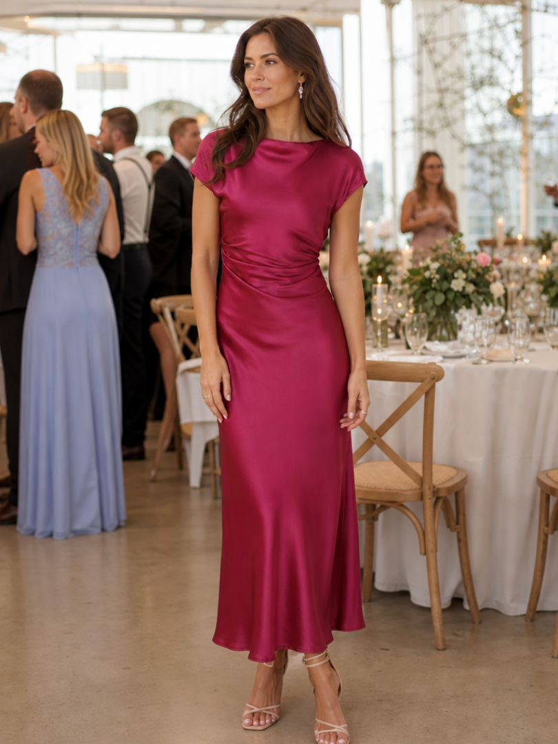 Damen Slip-Midikleid mit Wasserfallkragen