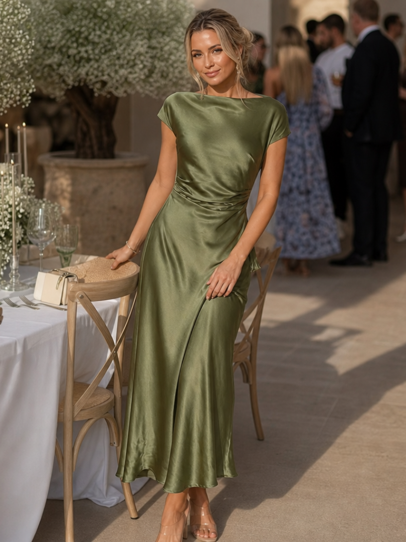 Damen Slip-Midikleid mit Wasserfallkragen