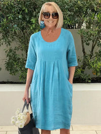 Damen Midi-Kleid in A-Linie mit Taschen