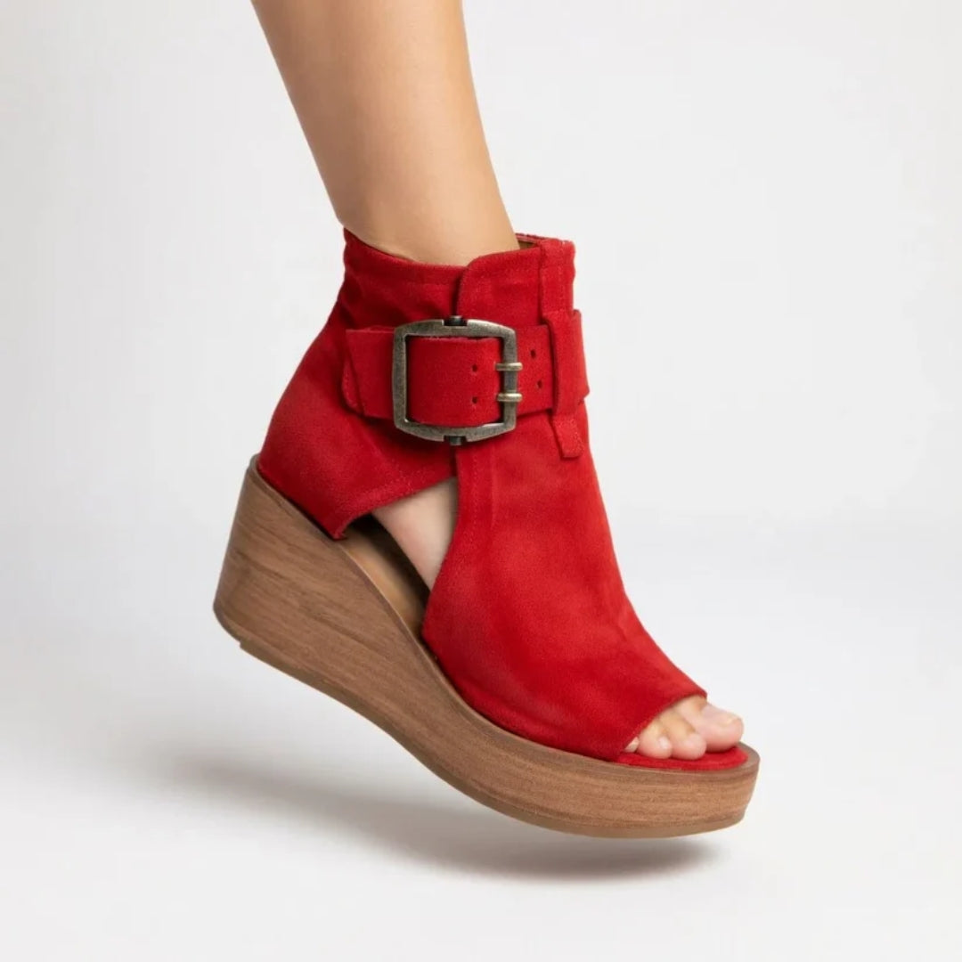 Offene Keilabsatz-Stiefeletten