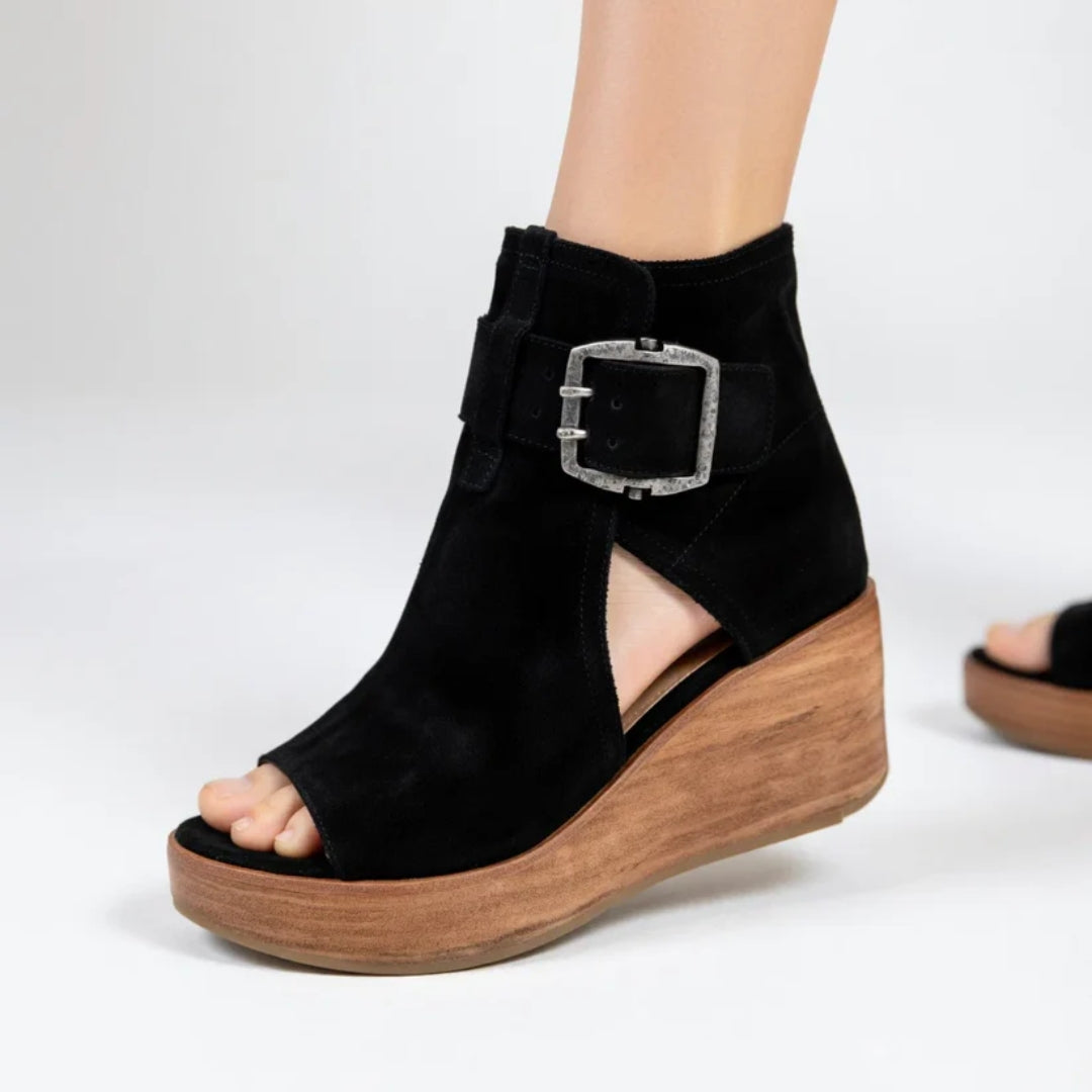 Offene Keilabsatz-Stiefeletten